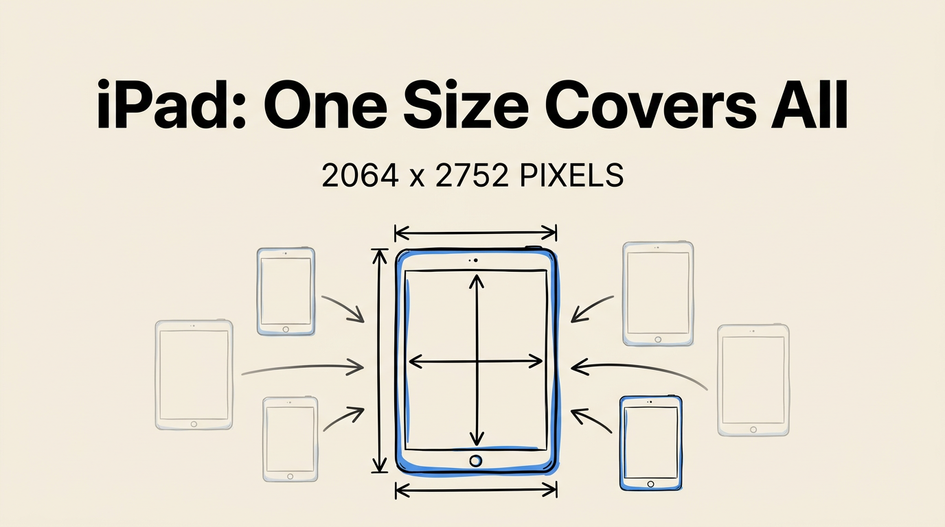 Infographic showing iPad requires one size that covers all models