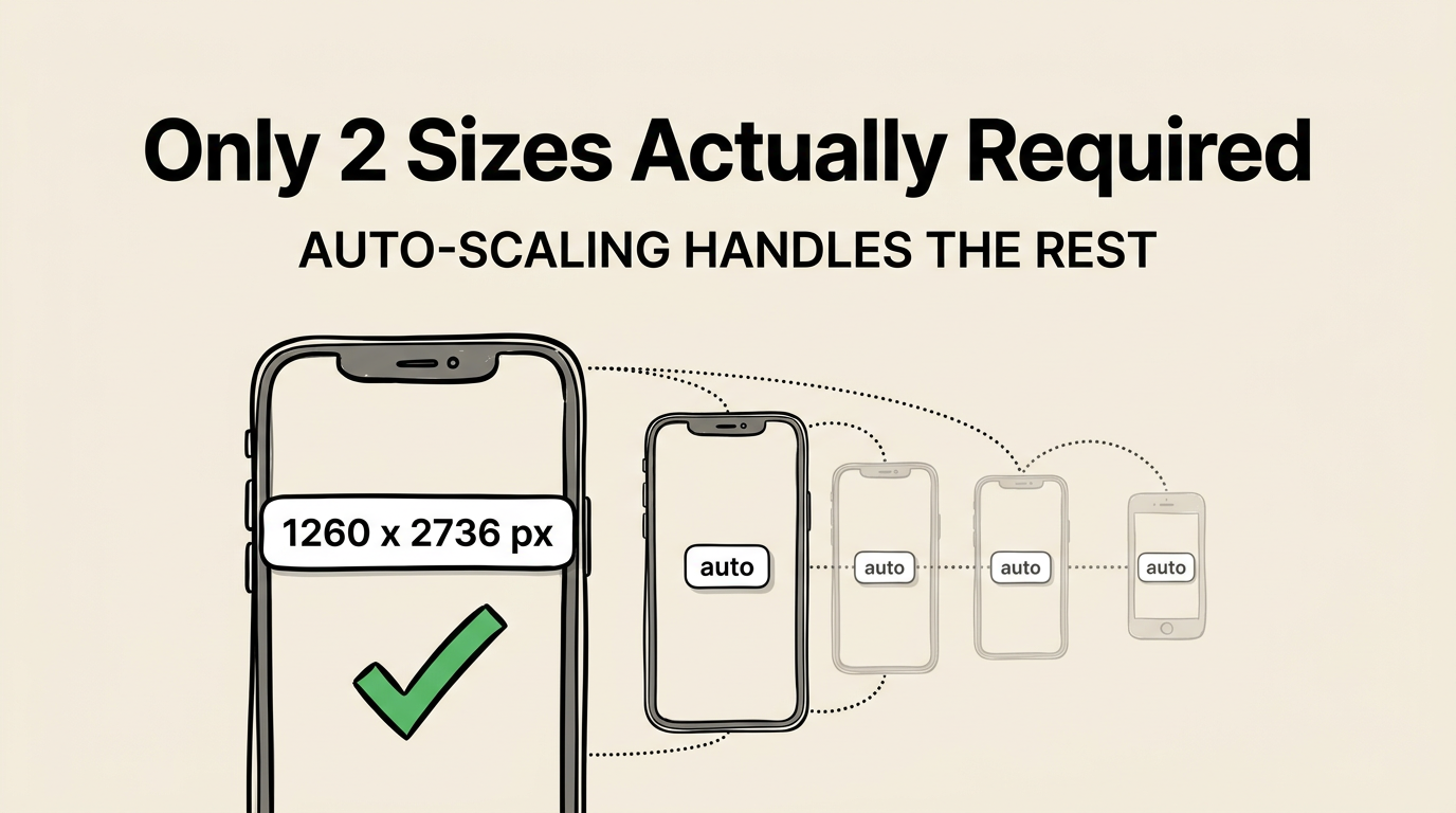 Infographic showing only 2 screenshot sizes are required for the App Store